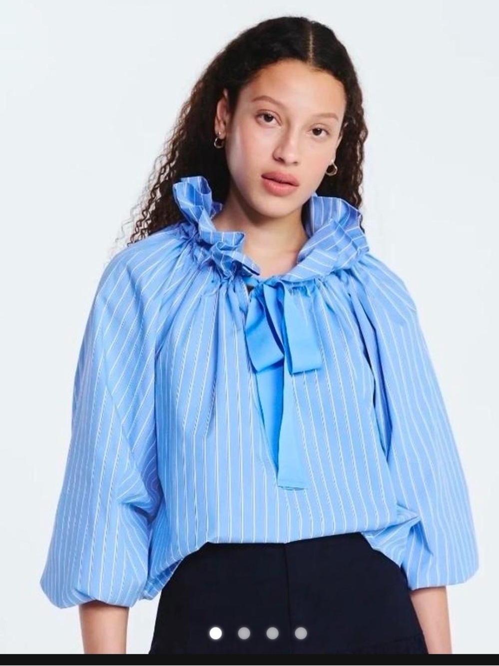 Long sleeve blouse with bow, blue striped size L 12/14 - Picture 5 of 5